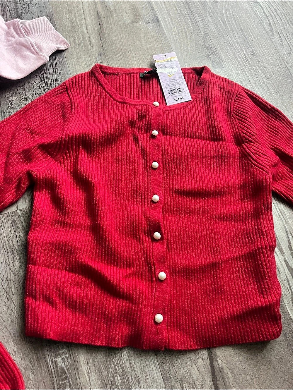 Wild Fable Rib Pearl Shrunken Sweater Cardigan Red